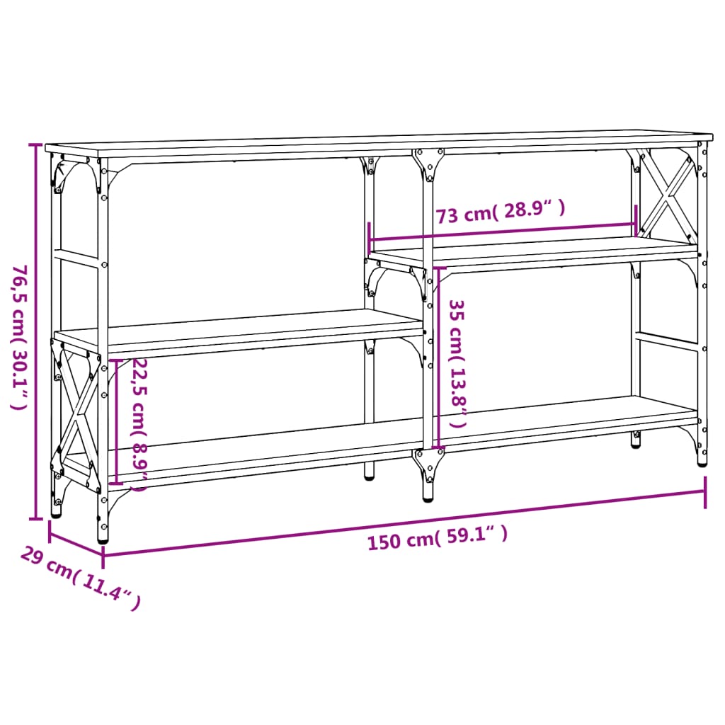 konsolbord 150x29x76,5 cm konstrueret træ sonoma-eg