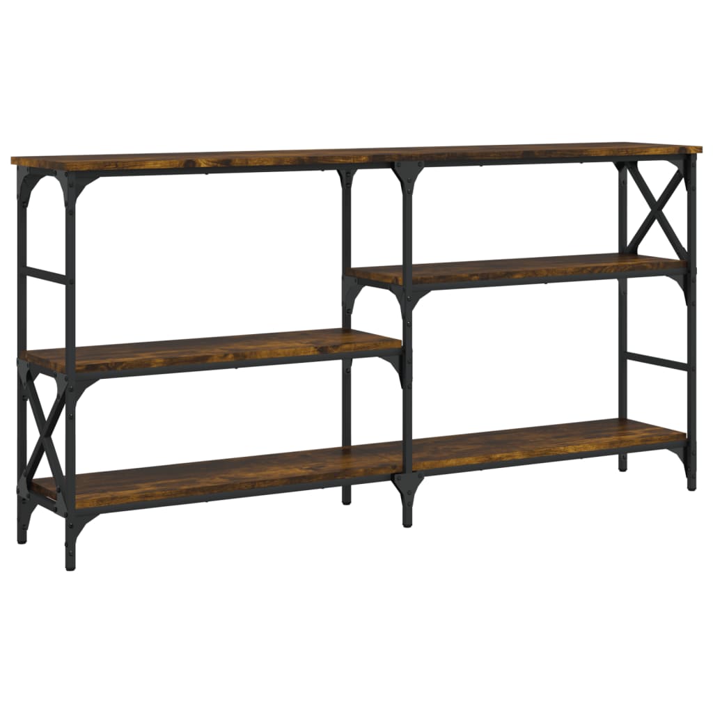 konsolbord 150x29x76,5 cm konstrueret træ røget egetræsfarve