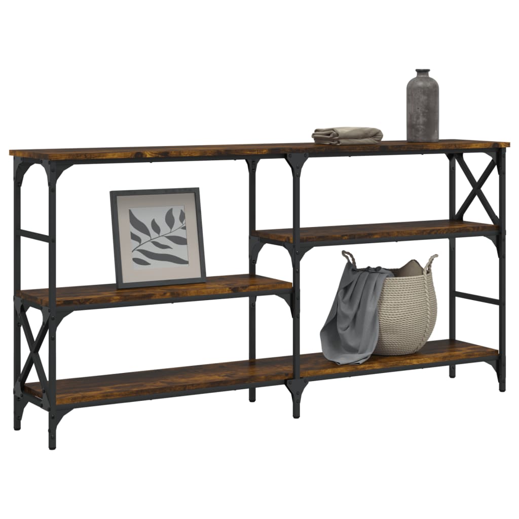 konsolbord 150x29x76,5 cm konstrueret træ røget egetræsfarve
