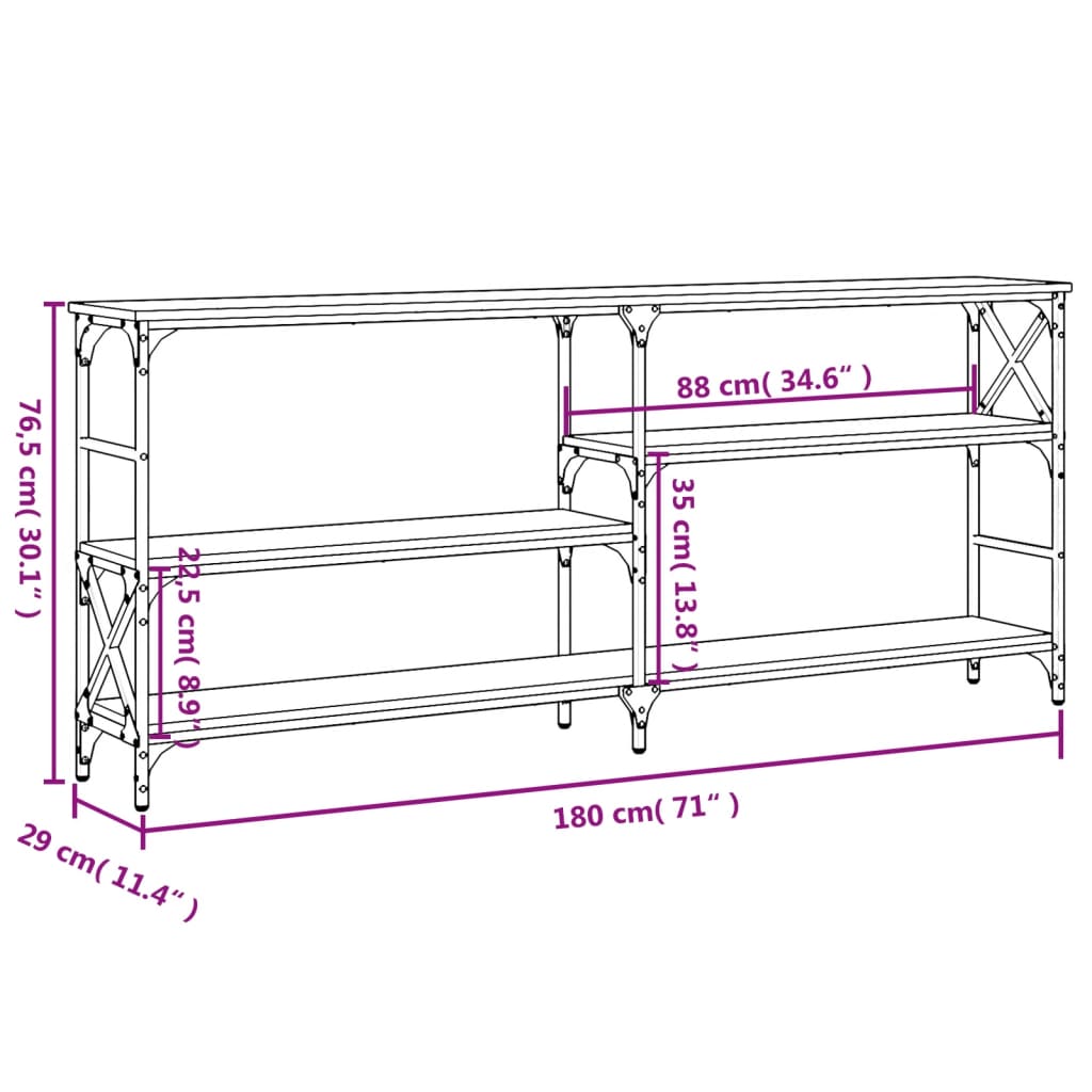 konsolbord 180x29x76,5 cm konstrueret træ grå sonoma-eg