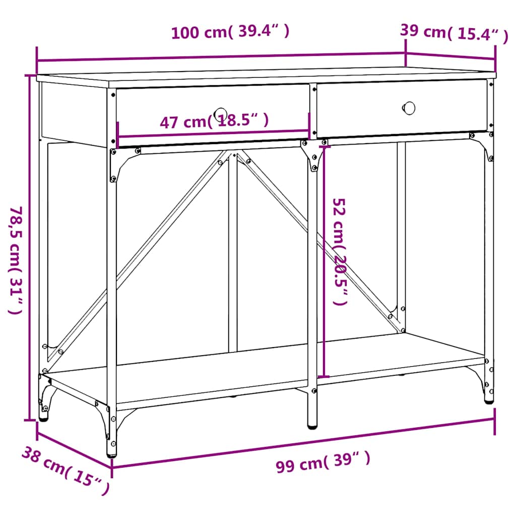 konsolbord 100x39x78,5 cm konstrueret træ sort