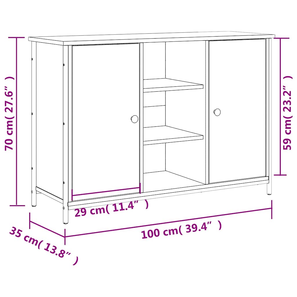 skænk 100x35x70 cm konstrueret træ røget egetræsfarve