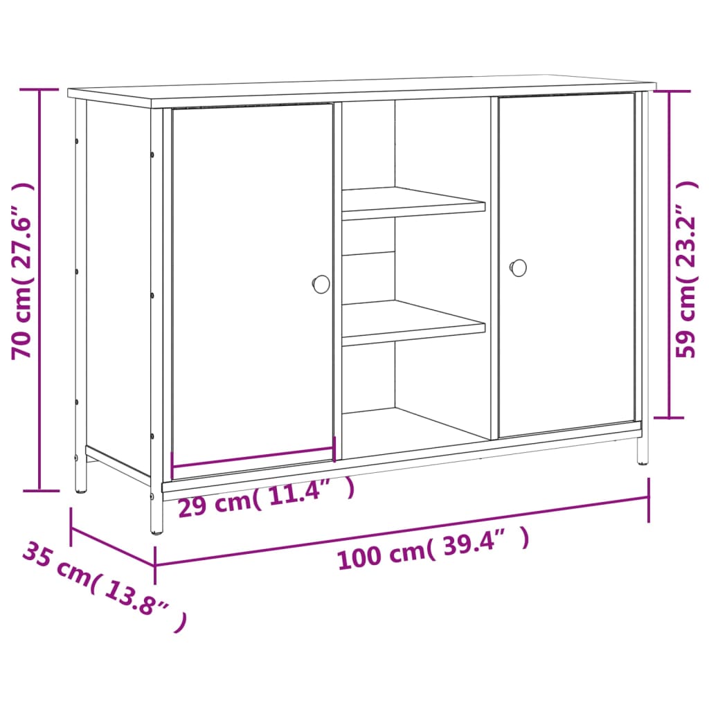 skænk 100x35x70 cm konstrueret træ grå sonoma-eg