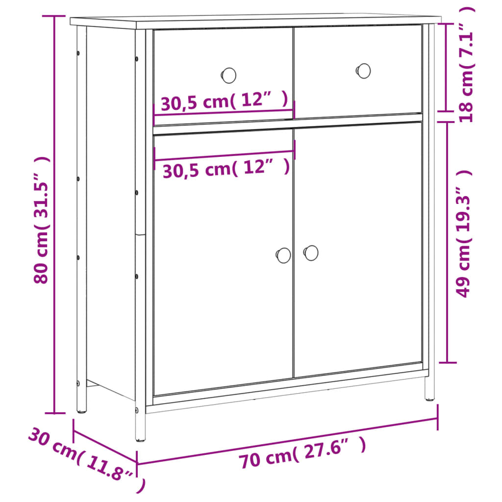skænk 70x30x80 cm konstrueret træ sonoma-eg