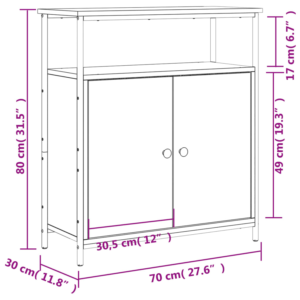 skænk 70x30x80 cm konstrueret træ røget egetræsfarve