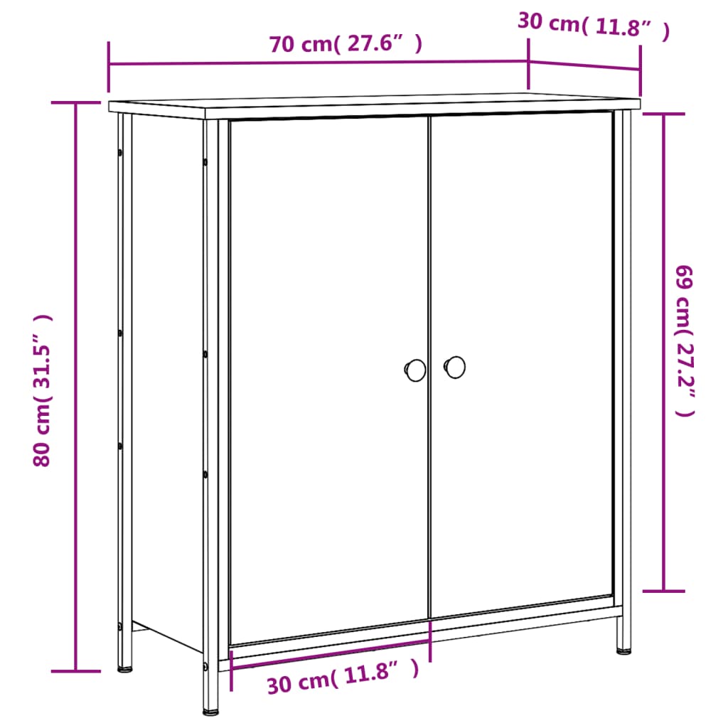 skænk 70x30x80 cm konstrueret træ røget egetræsfarve