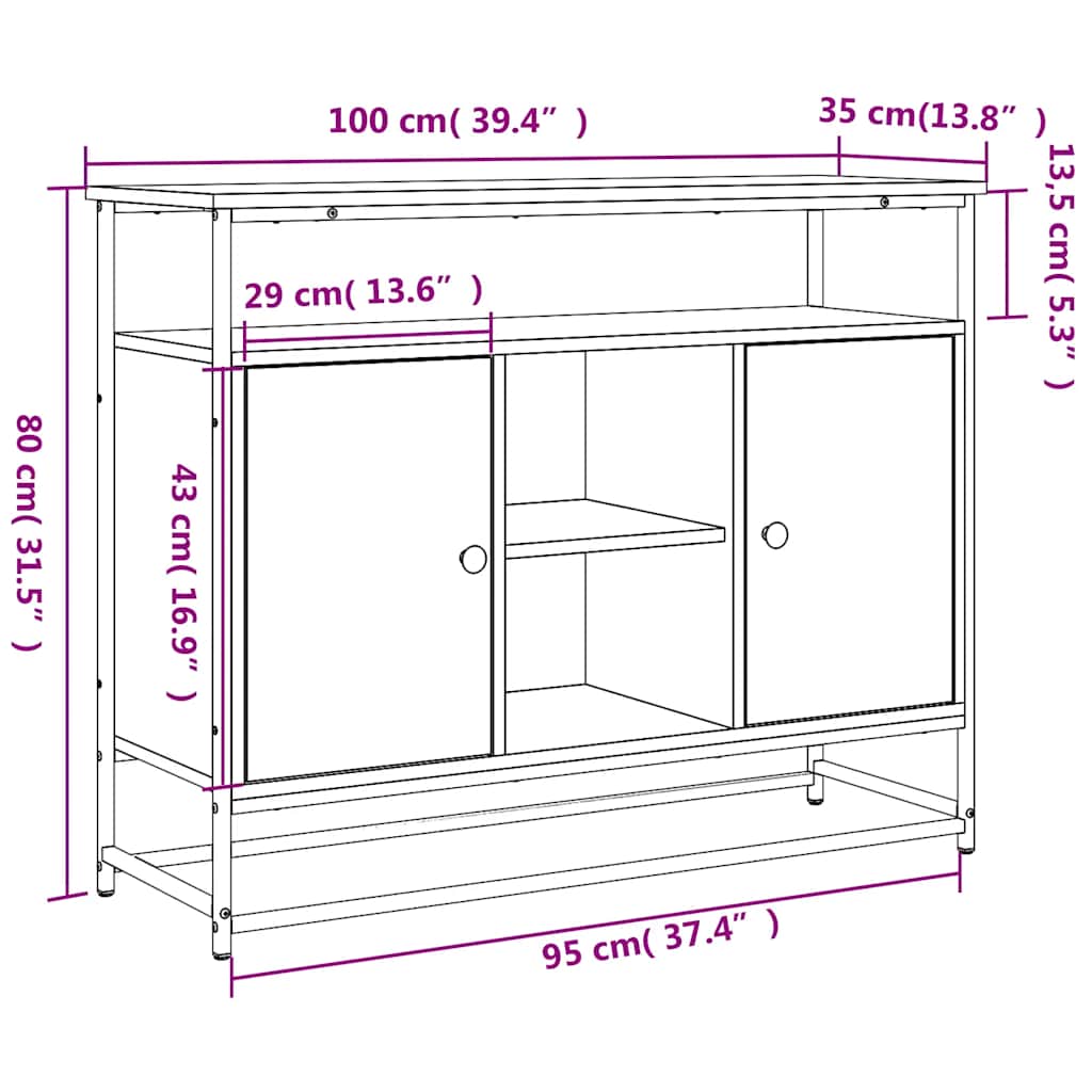 skænk 100x35x80 cm konstrueret træ sonoma-eg