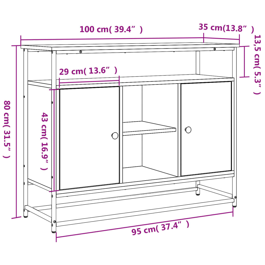 skænk 100x35x80 cm konstrueret træ grå sonoma-eg