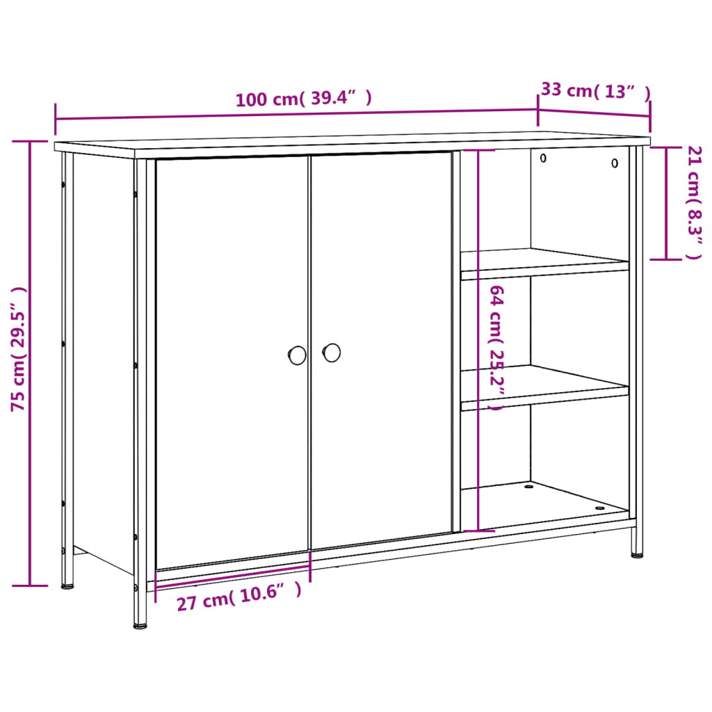 skænk 100x33x75 cm konstrueret træ sonoma-eg