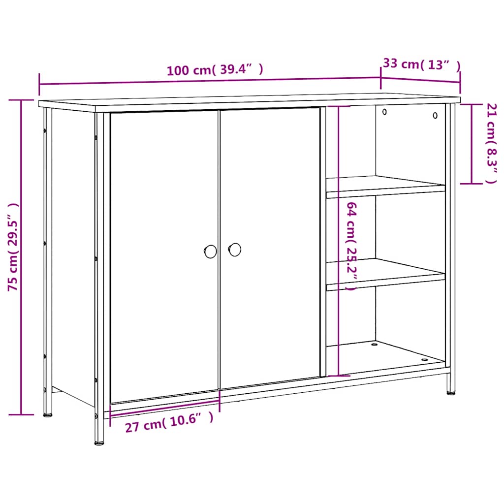 skænk 100x33x75 cm konstrueret træ røget egetræsfarve
