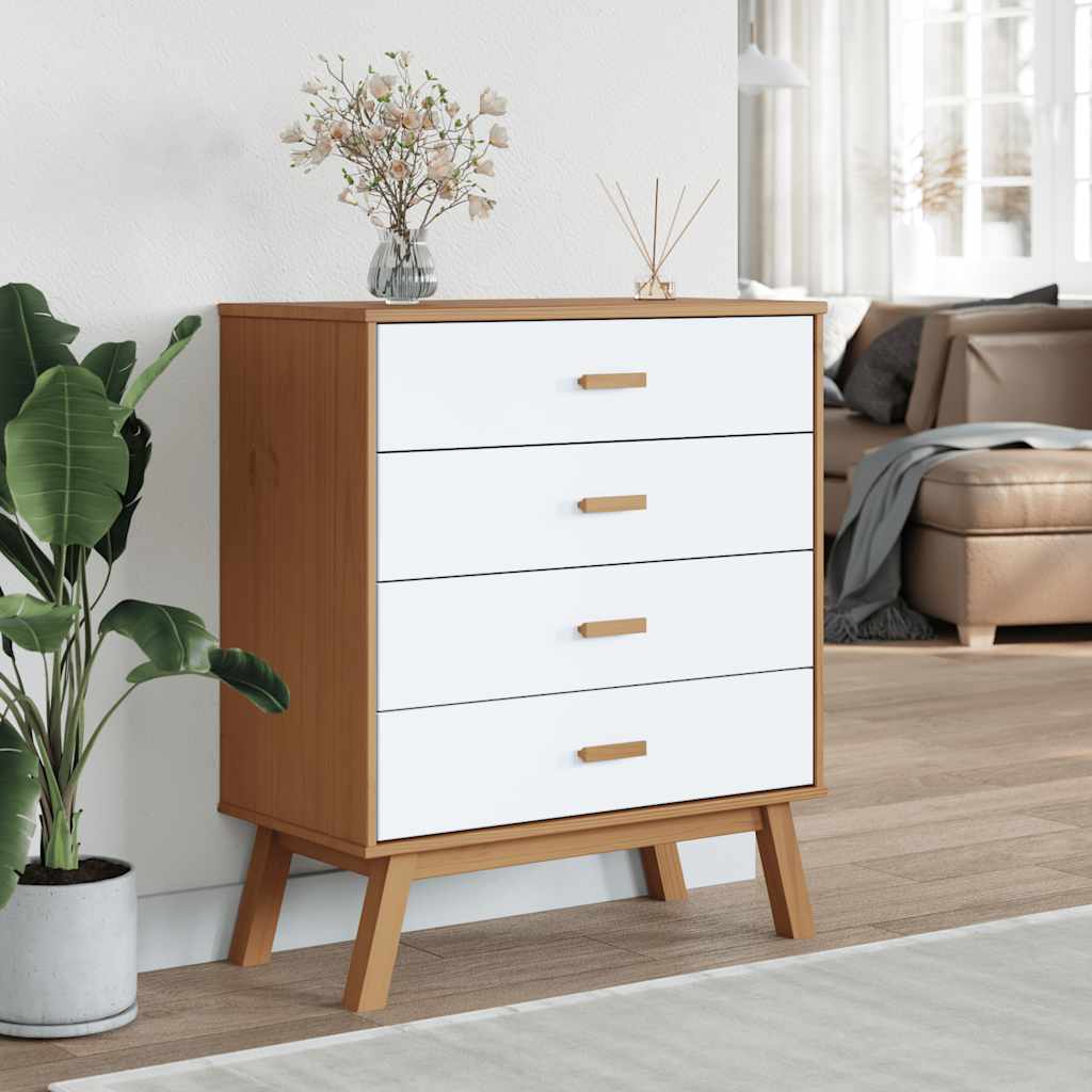 kommode OLDEN massivt fyrretræ hvid og brun