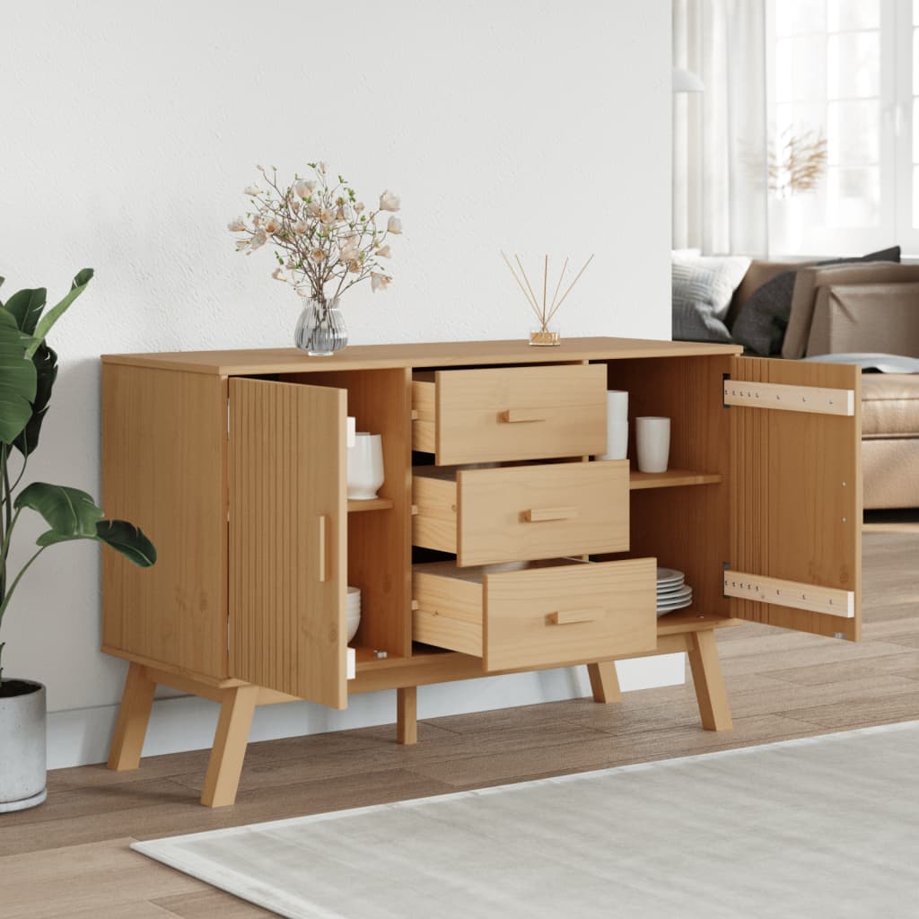 skænk OLDEN 114x43x73,5 cm massivt fyrretræ brun