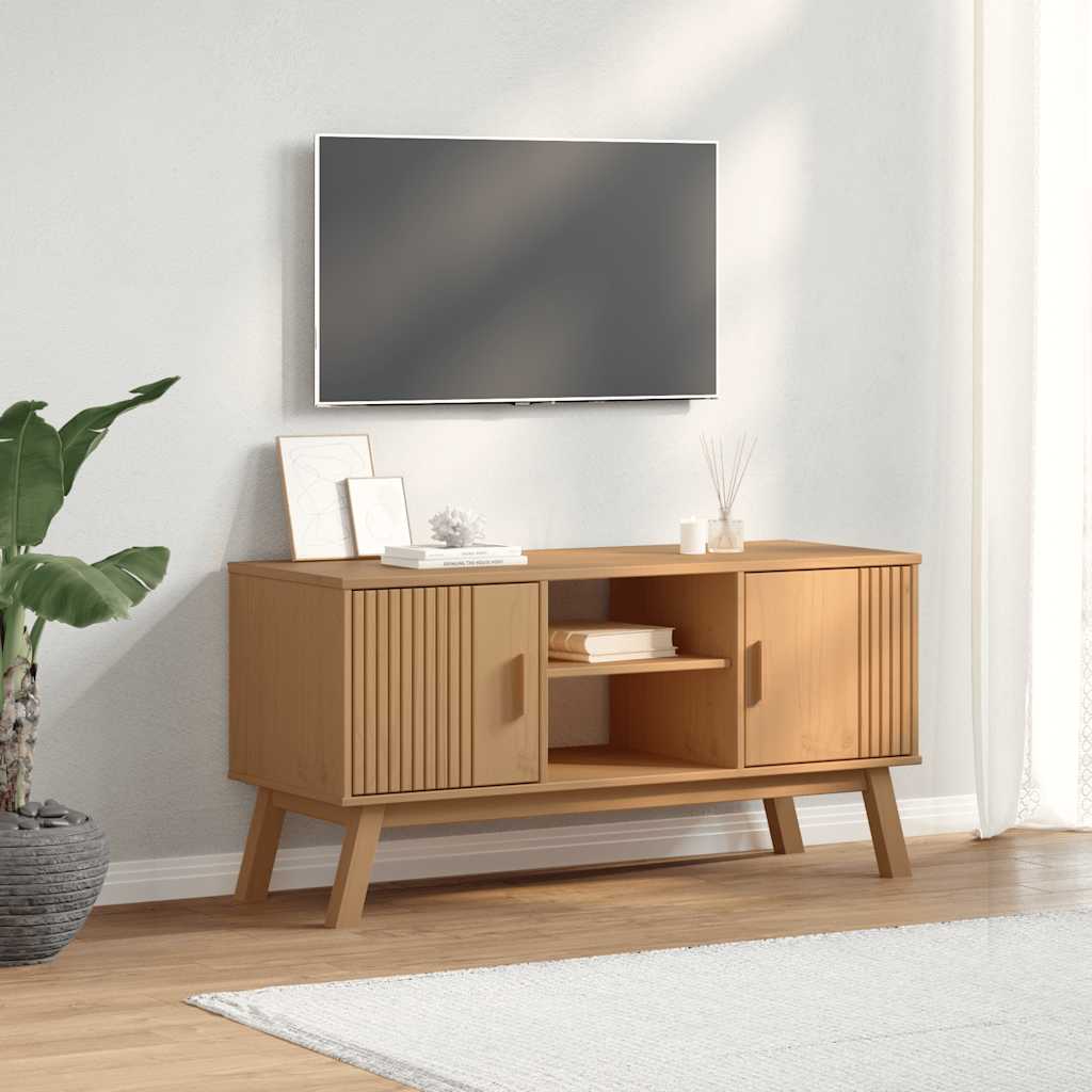 tv-bord OLDEN 114x43x57 cm massivt fyrretræ brun
