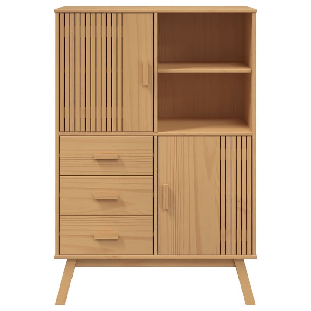 skab OLDEN 85x43x125 cm massivt fyrretræ brun