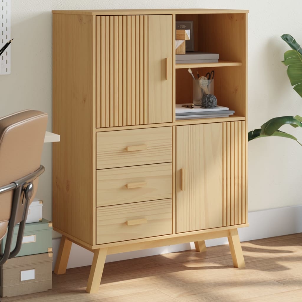 skab OLDEN 85x43x125 cm massivt fyrretræ brun