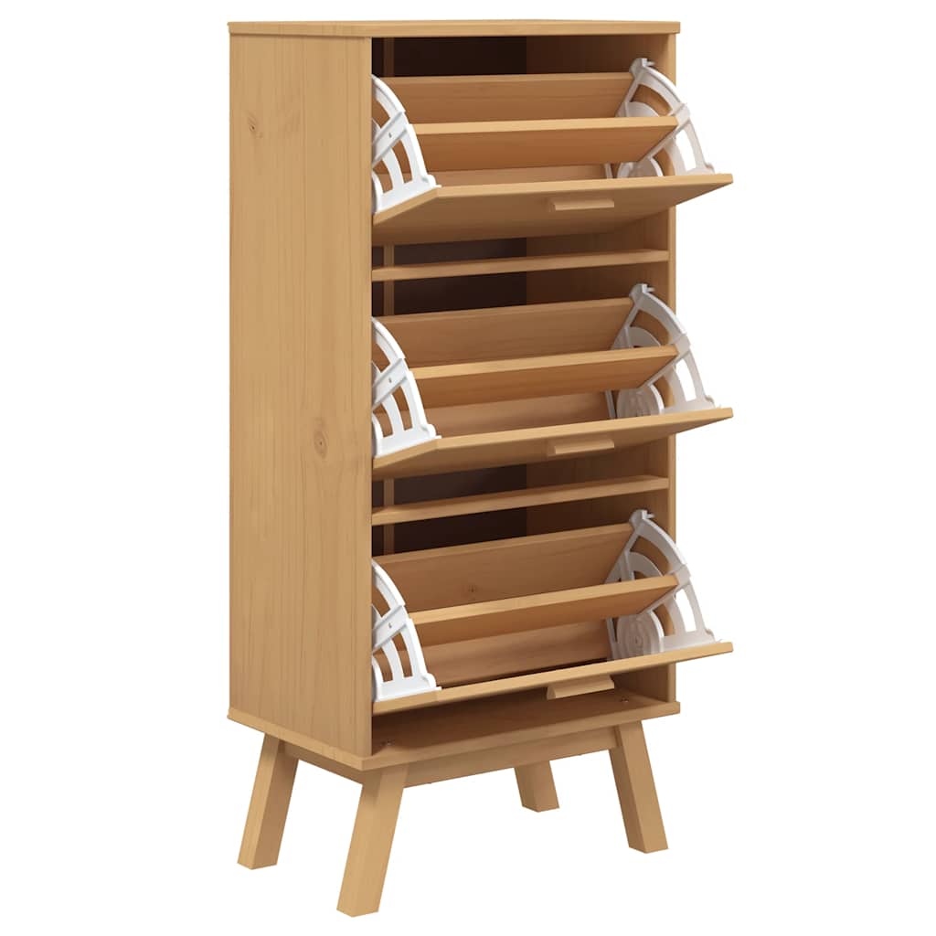skoskab OLDEN 55x35x120 cm massivt fyrretræ brun