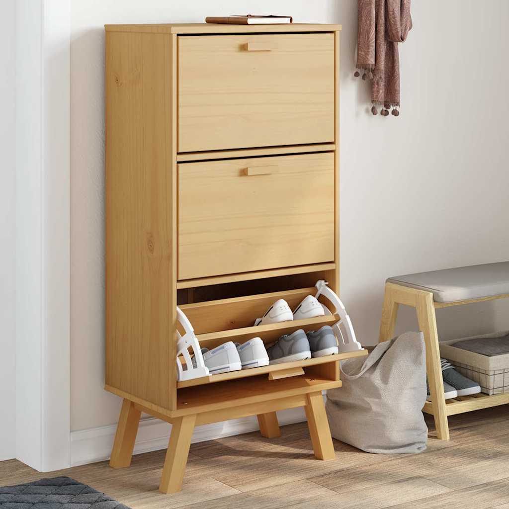 skoskab OLDEN 55x35x120 cm massivt fyrretræ brun