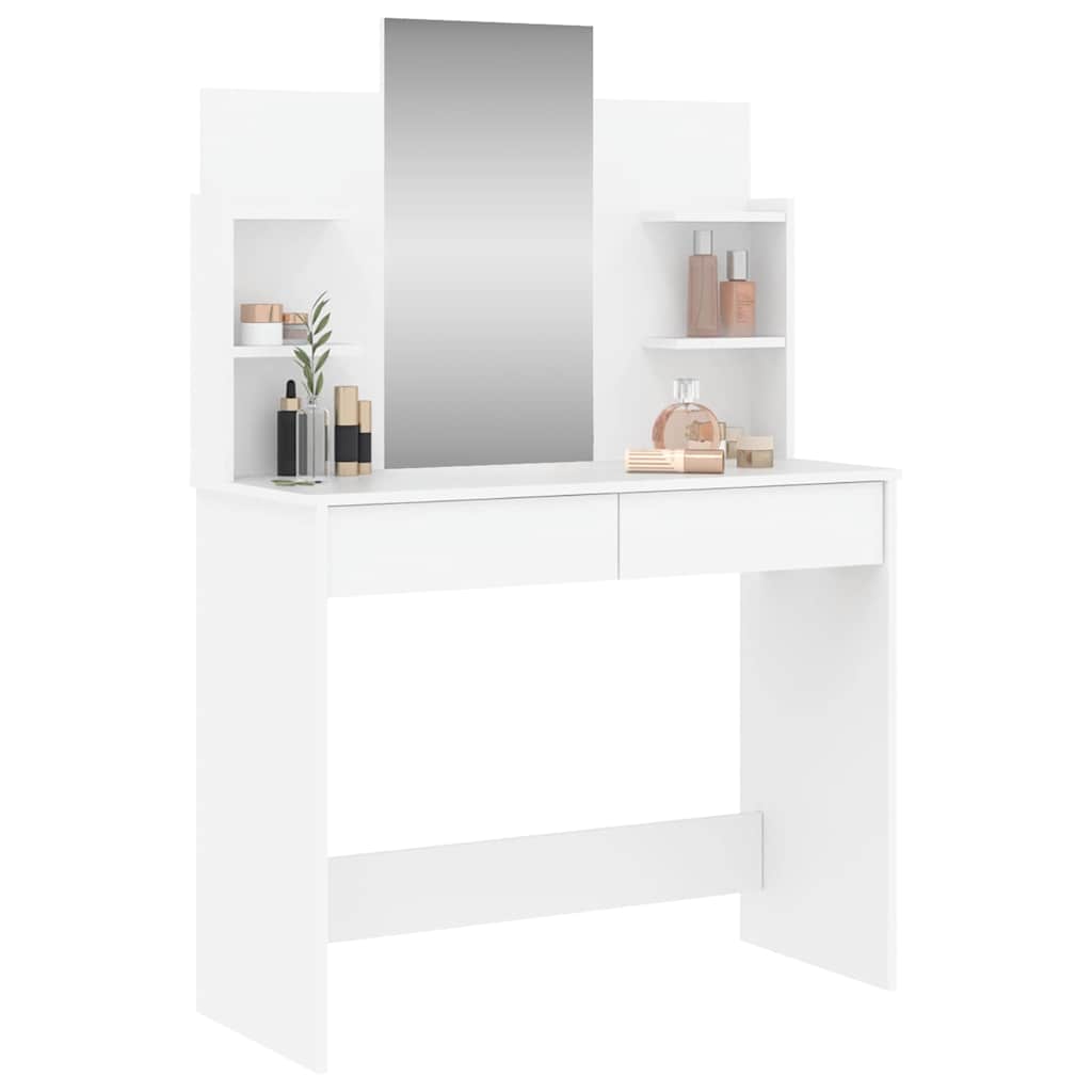 makeupbord med spejl 96x39x142 cm hvid