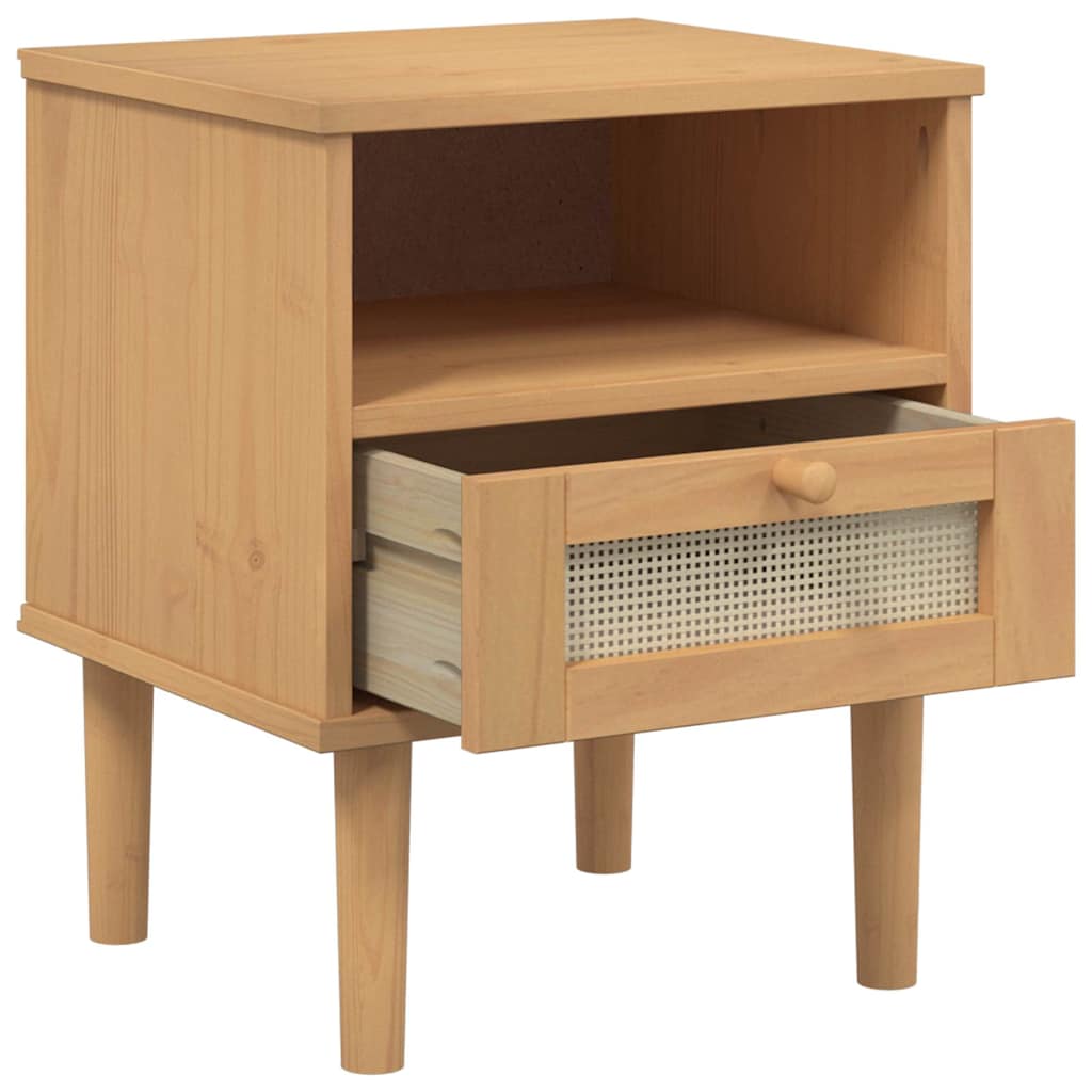 sengebord SENJA rattanlook 40x35x48 cm massivt fyrretræ brun