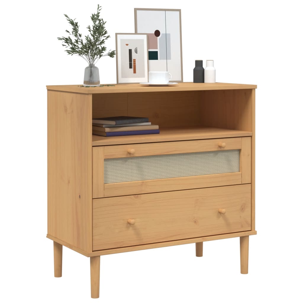 skænk SENJA 80x40x80 cm rattan-look massivt fyrretræ brun