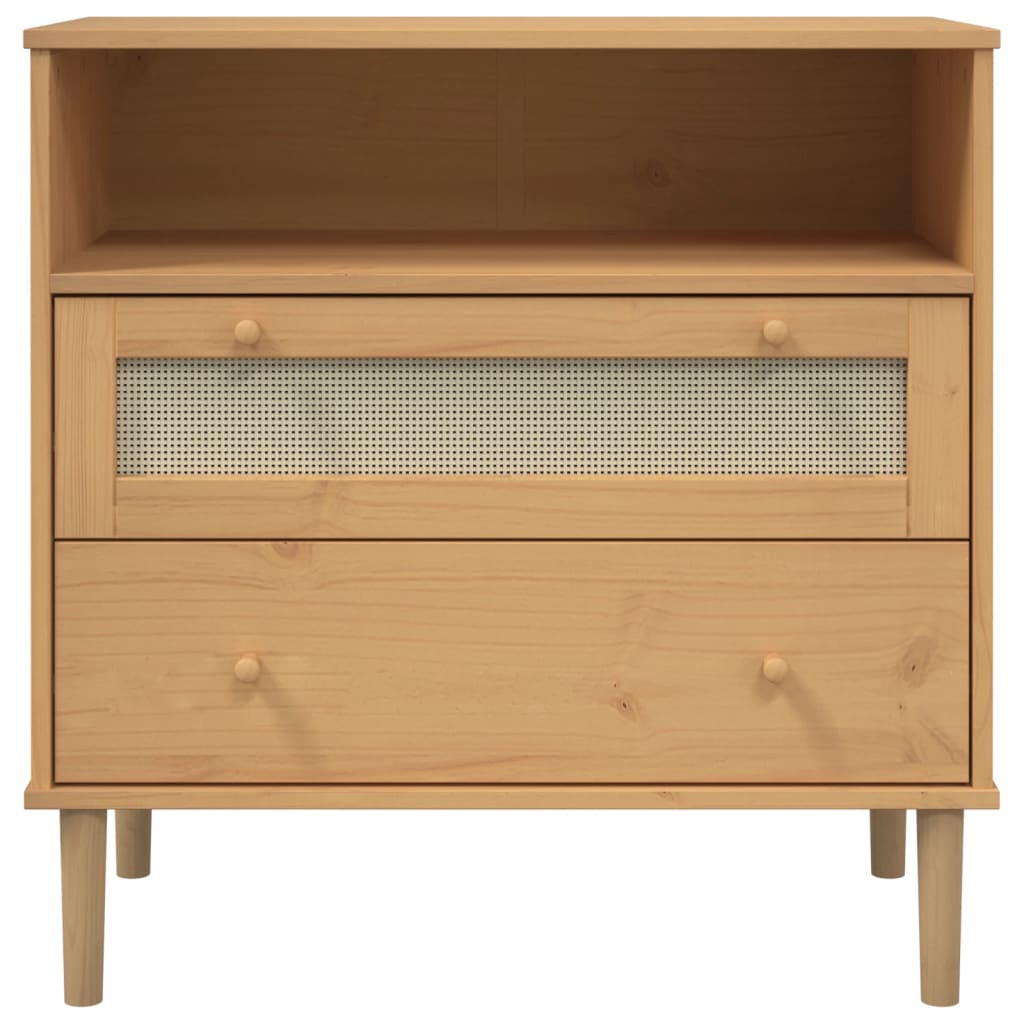 skænk SENJA 80x40x80 cm rattan-look massivt fyrretræ brun