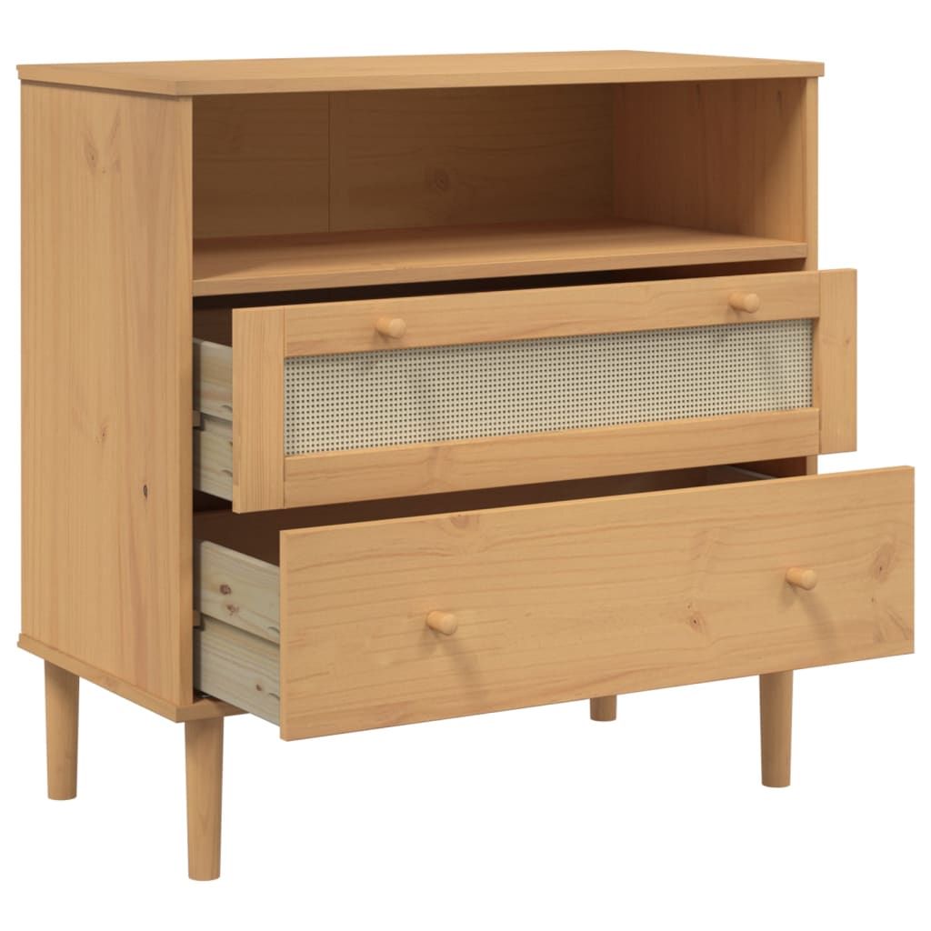 skænk SENJA 80x40x80 cm rattan-look massivt fyrretræ brun