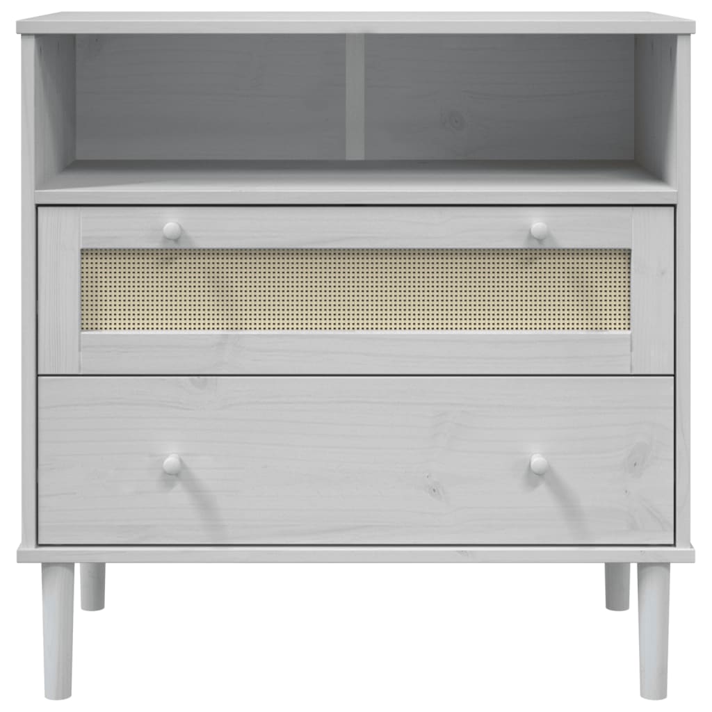 skænk SENJA 80x40x80 cm rattan-look massivt fyrretræ hvid