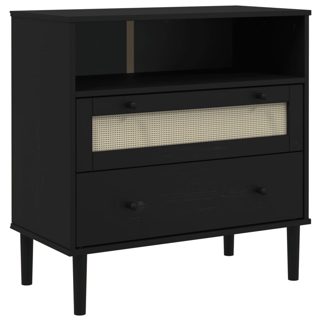 skænk SENJA 80x40x80 cm rattan-look massivt fyrretræ sort