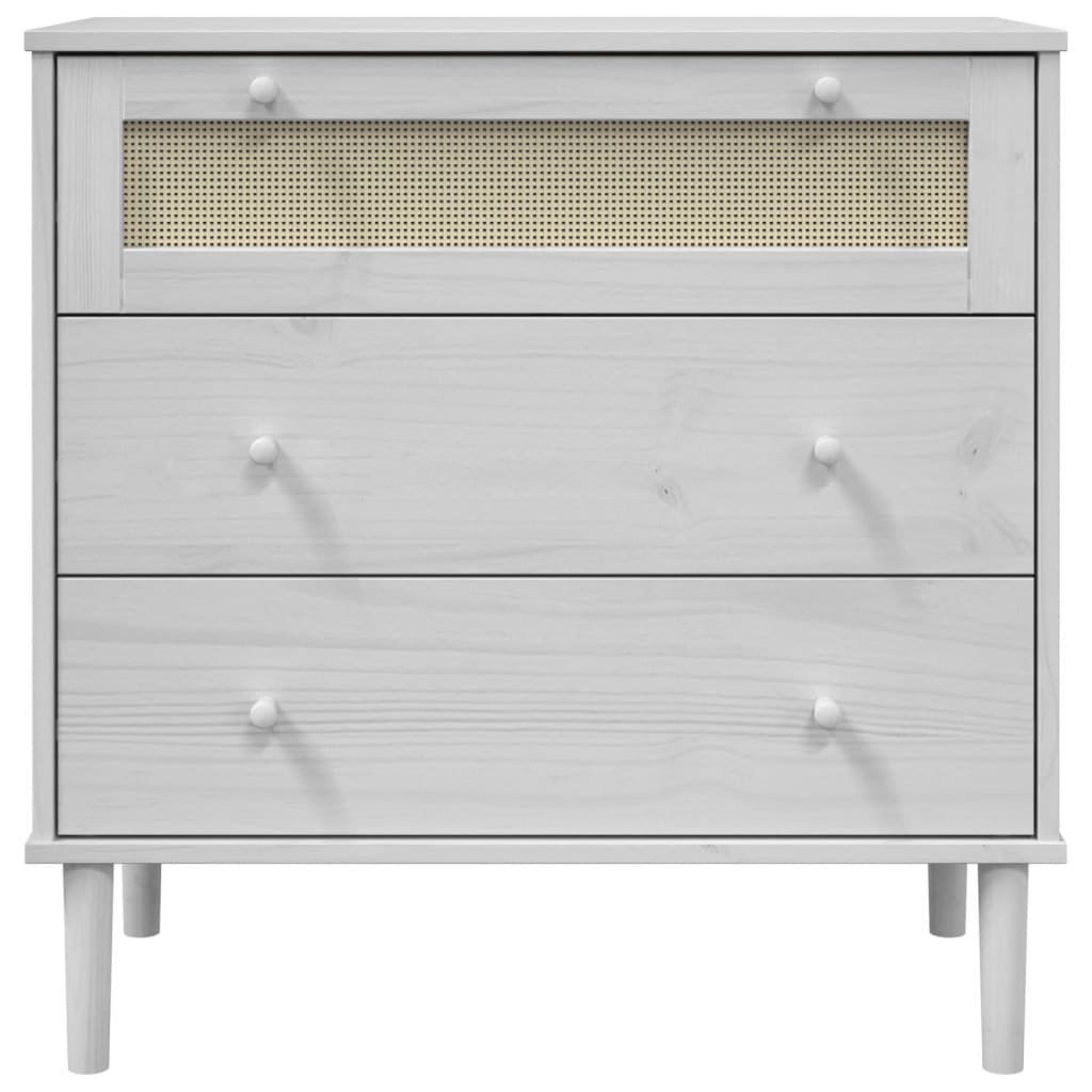 kommode SENJA rattanlook 80x40x80 cm massivt fyrretræ hvid