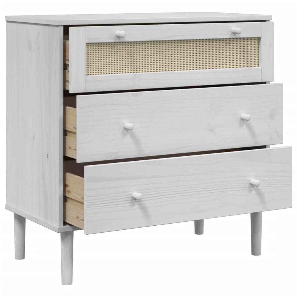 kommode SENJA rattanlook 80x40x80 cm massivt fyrretræ hvid