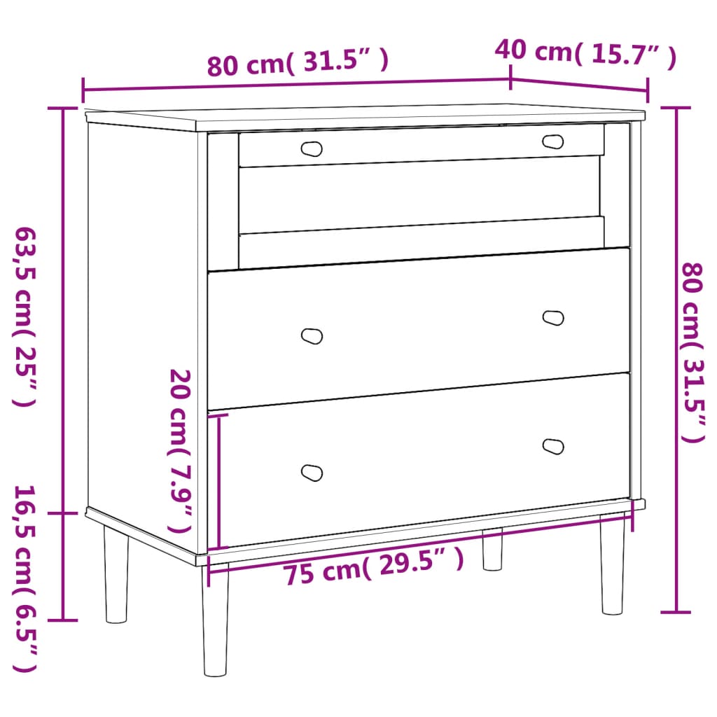 kommode SENJA rattanlook 80x40x80 cm massivt fyrretræ hvid
