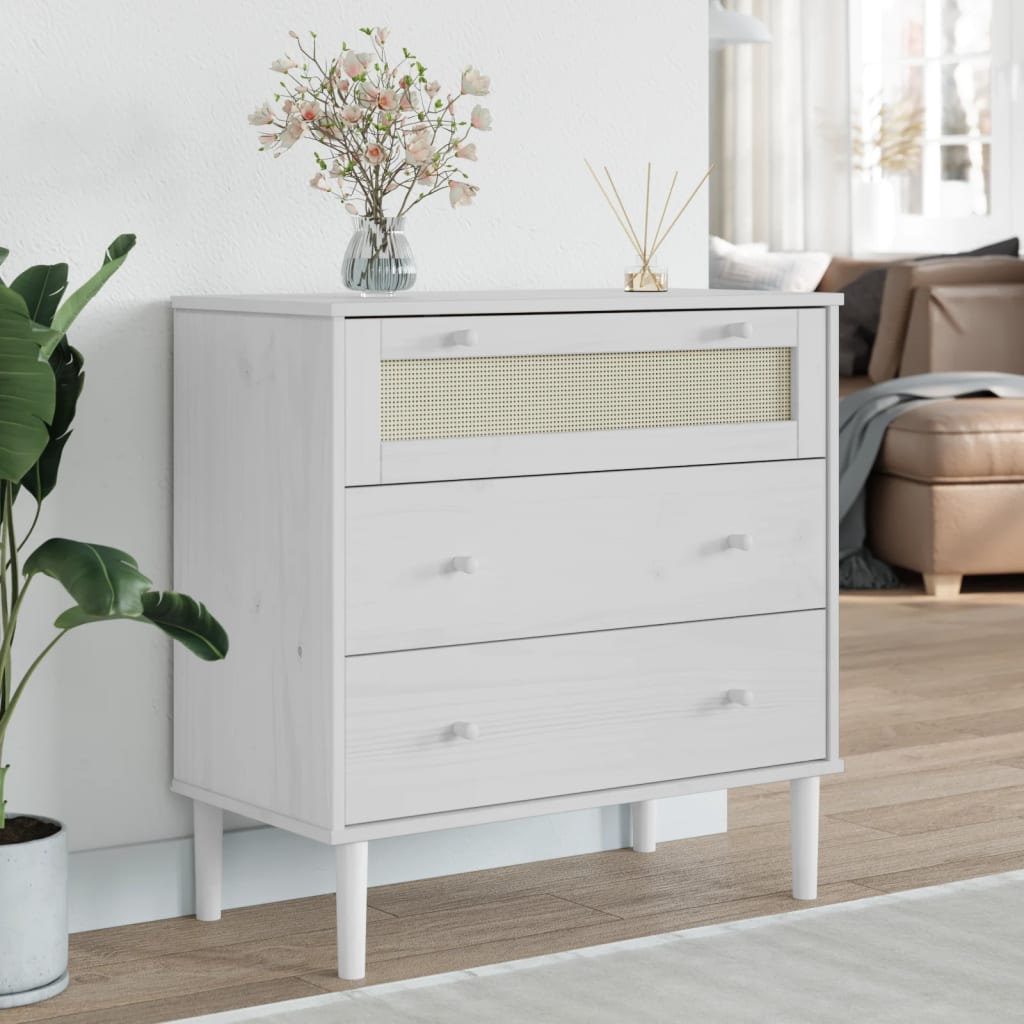 kommode SENJA rattanlook 80x40x80 cm massivt fyrretræ hvid