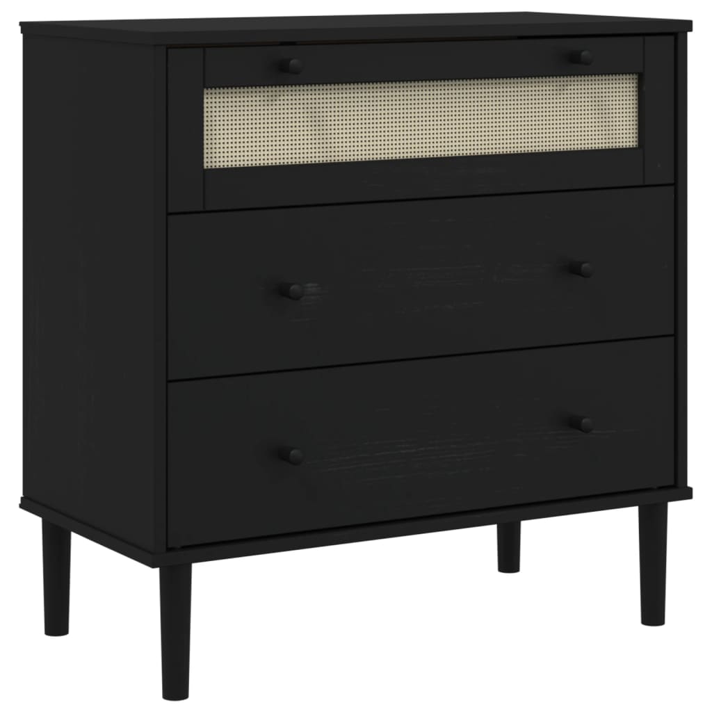 kommode SENJA rattanlook 80x40x80 cm massivt fyrretræ sort
