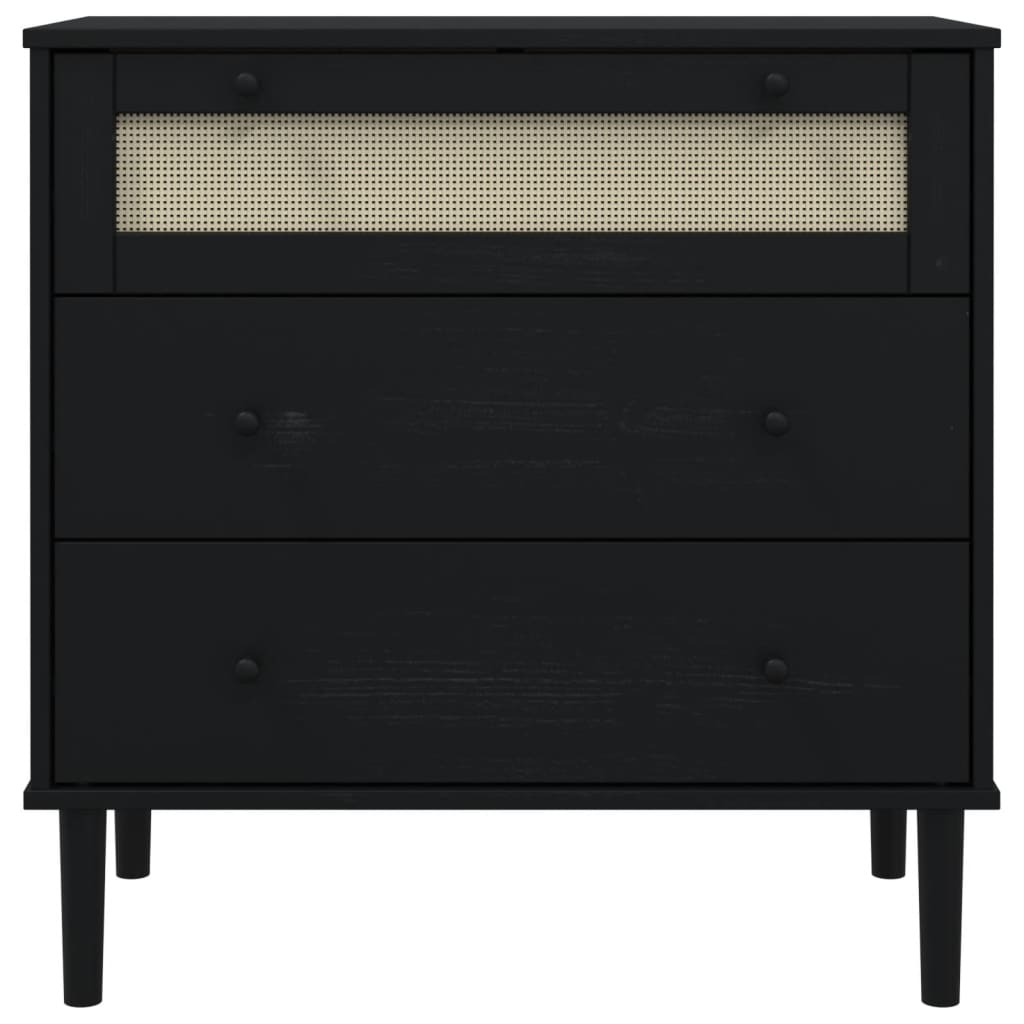 kommode SENJA rattanlook 80x40x80 cm massivt fyrretræ sort