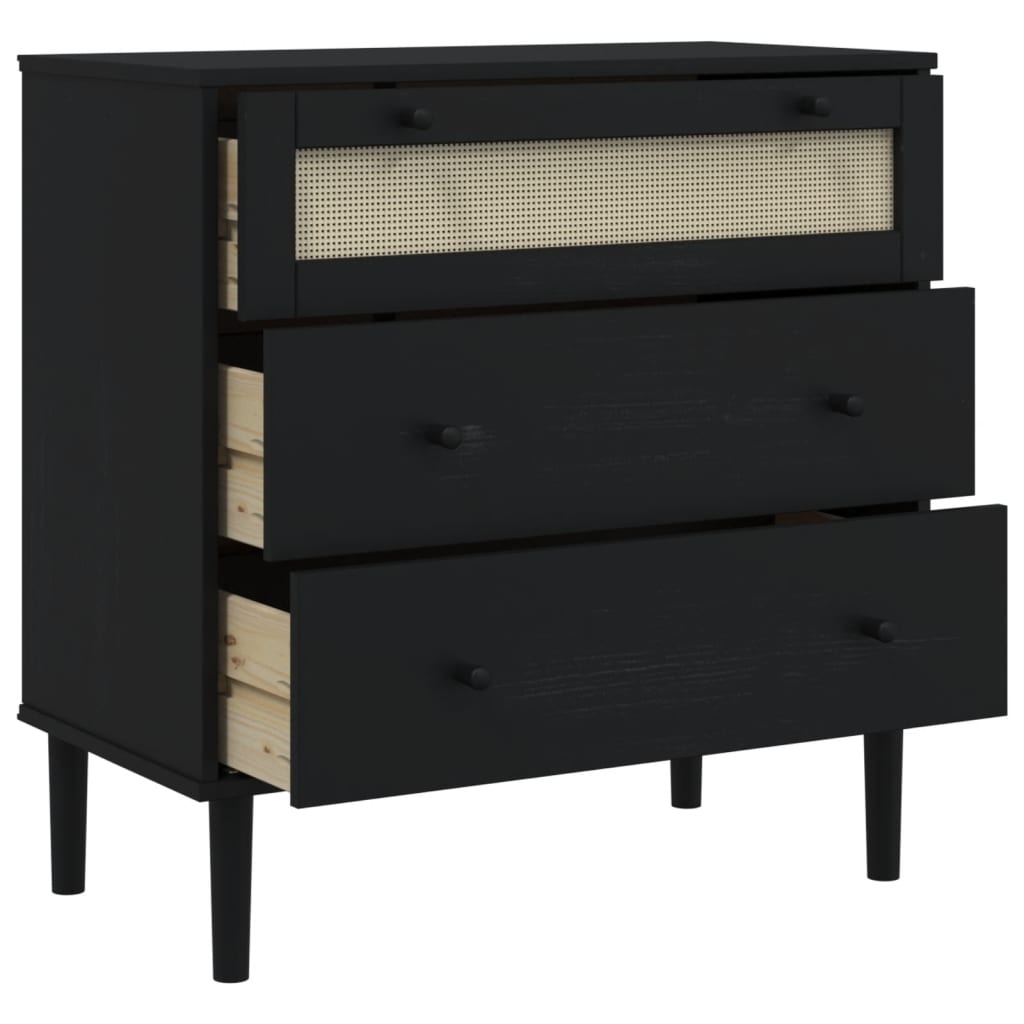 kommode SENJA rattanlook 80x40x80 cm massivt fyrretræ sort