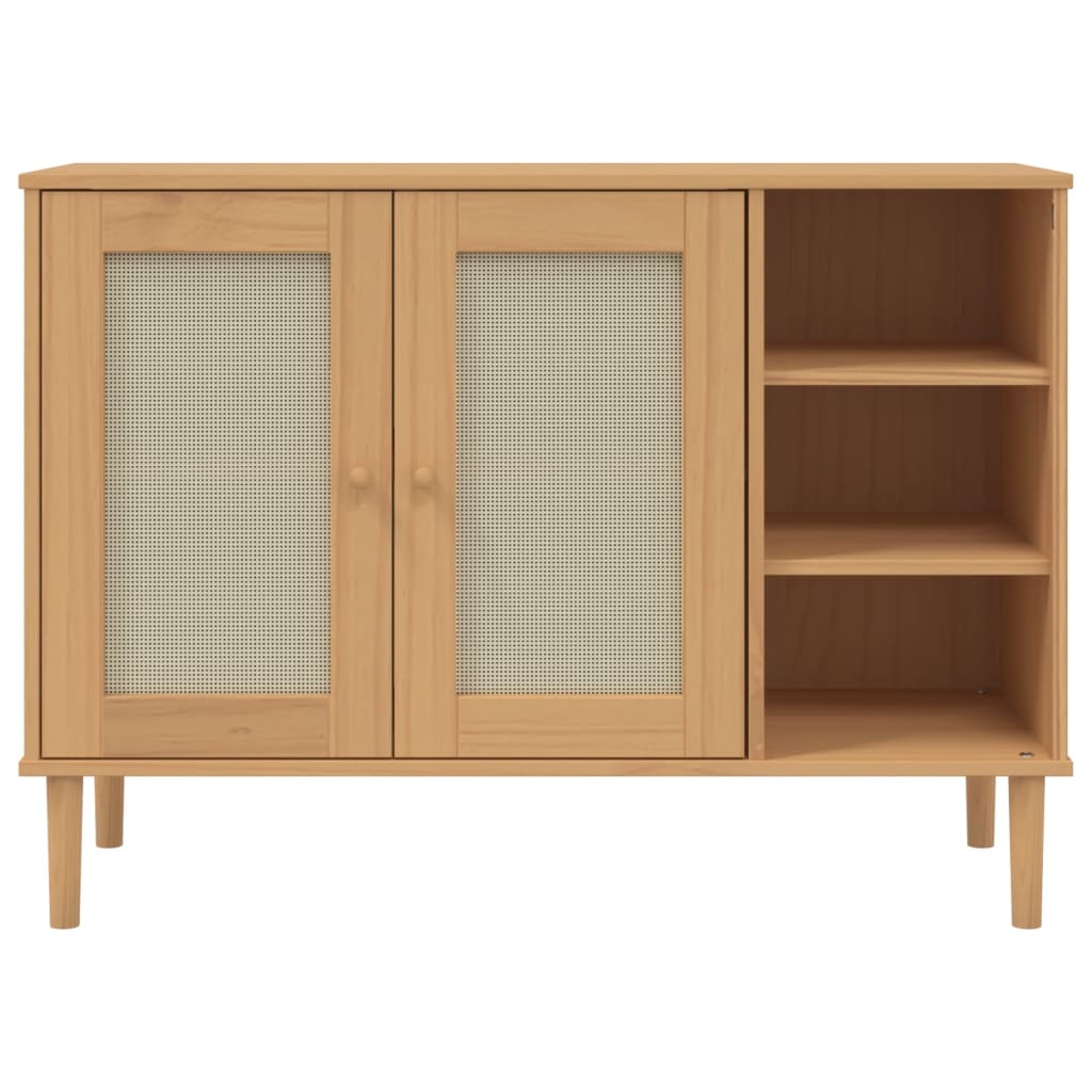 skænk SENJA 112x40x80 cm rattan-look massivt fyrretræ brun