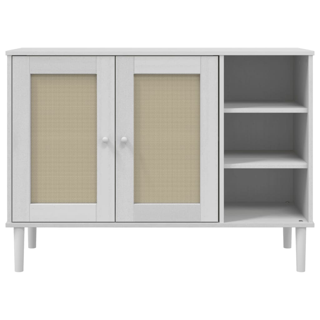 skænk SENJA 112x40x80 cm rattan-look massivt fyrretræ hvid