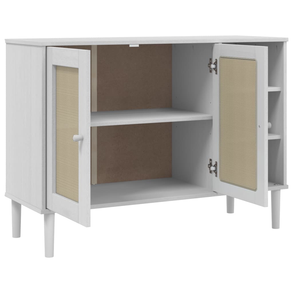 skænk SENJA 112x40x80 cm rattan-look massivt fyrretræ hvid