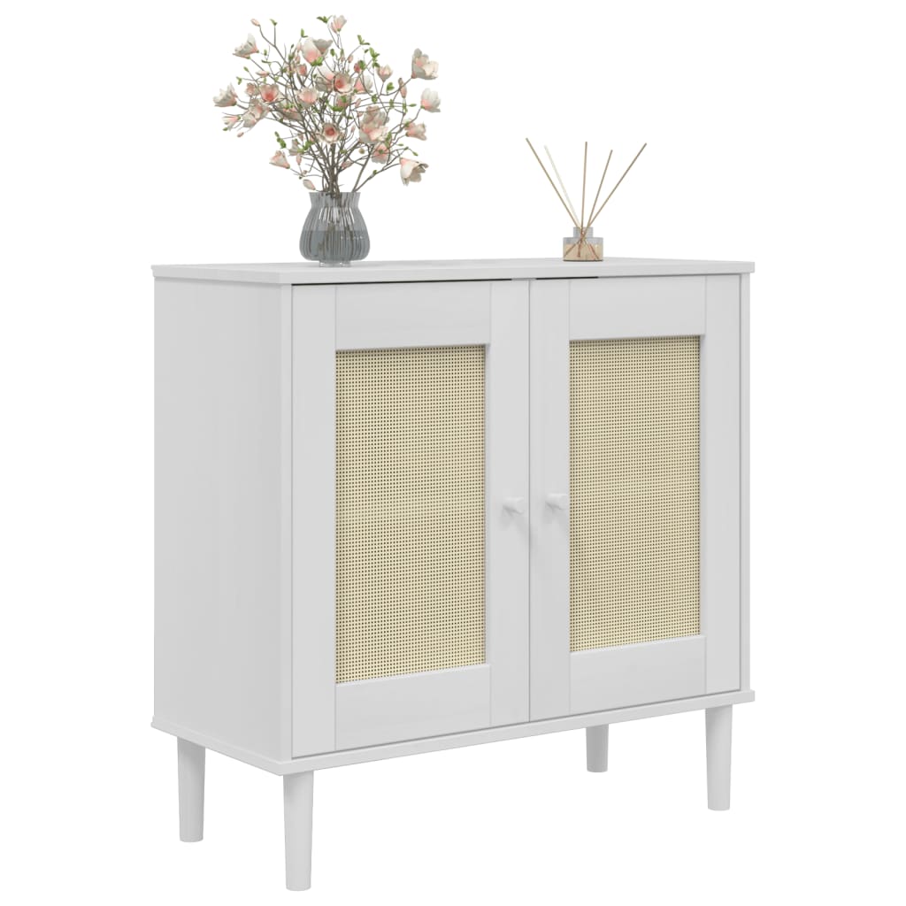 skænk SENJA 80x35x80 cm rattan-look massivt fyrretræ hvid