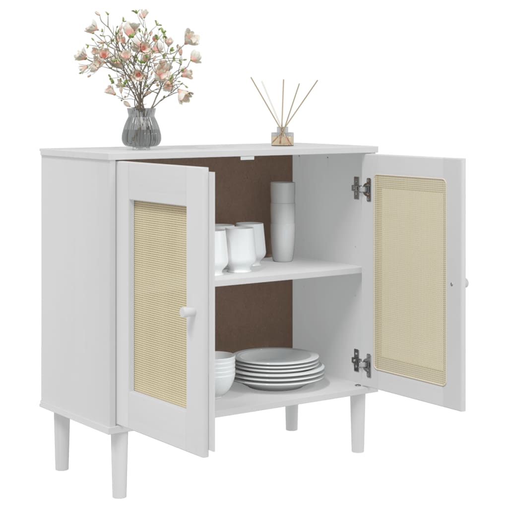 skænk SENJA 80x35x80 cm rattan-look massivt fyrretræ hvid