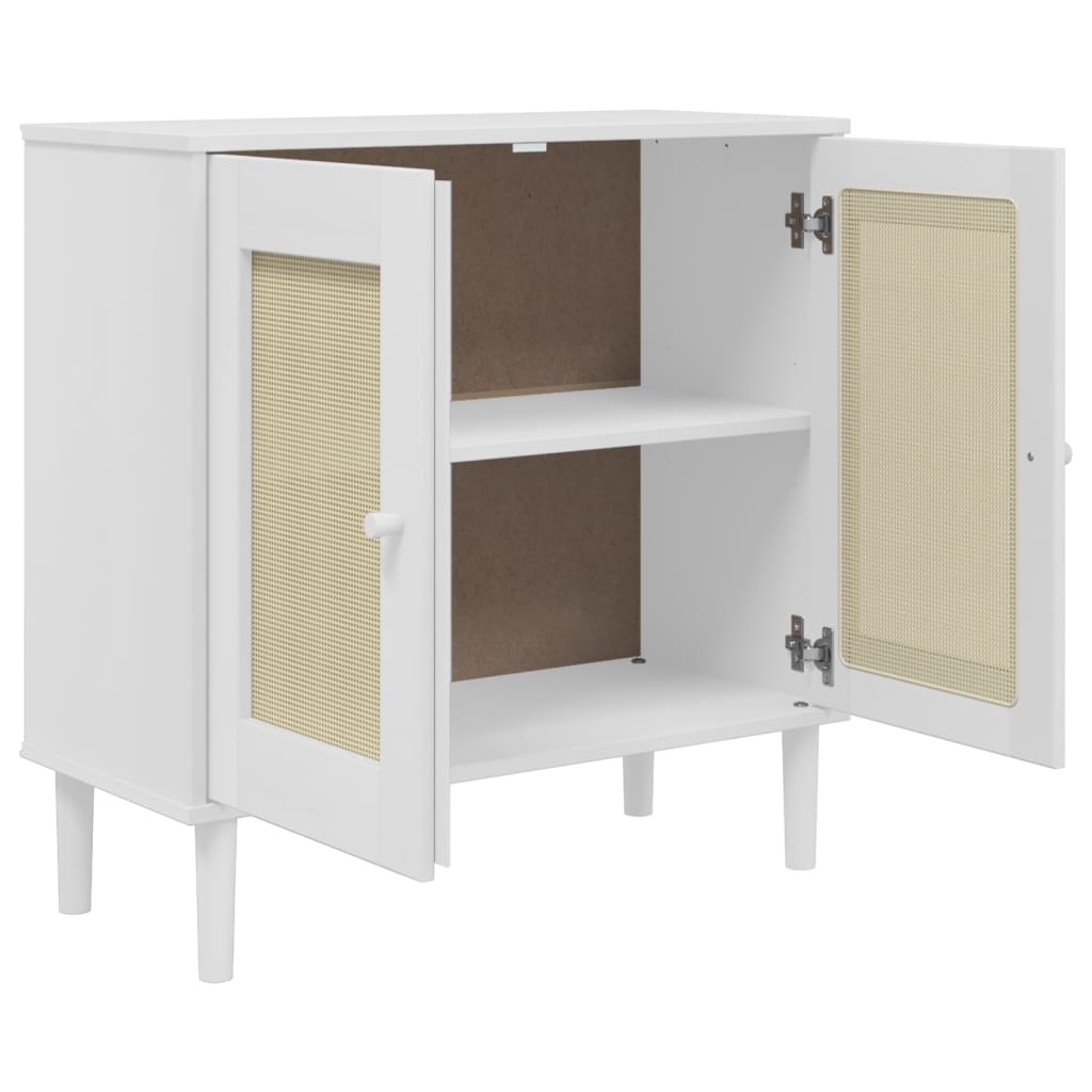 skænk SENJA 80x35x80 cm rattan-look massivt fyrretræ hvid