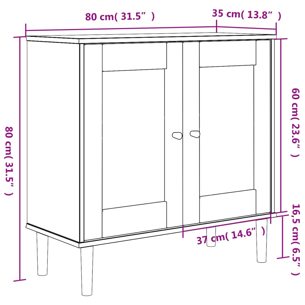 skænk SENJA 80x35x80 cm rattan-look massivt fyrretræ hvid