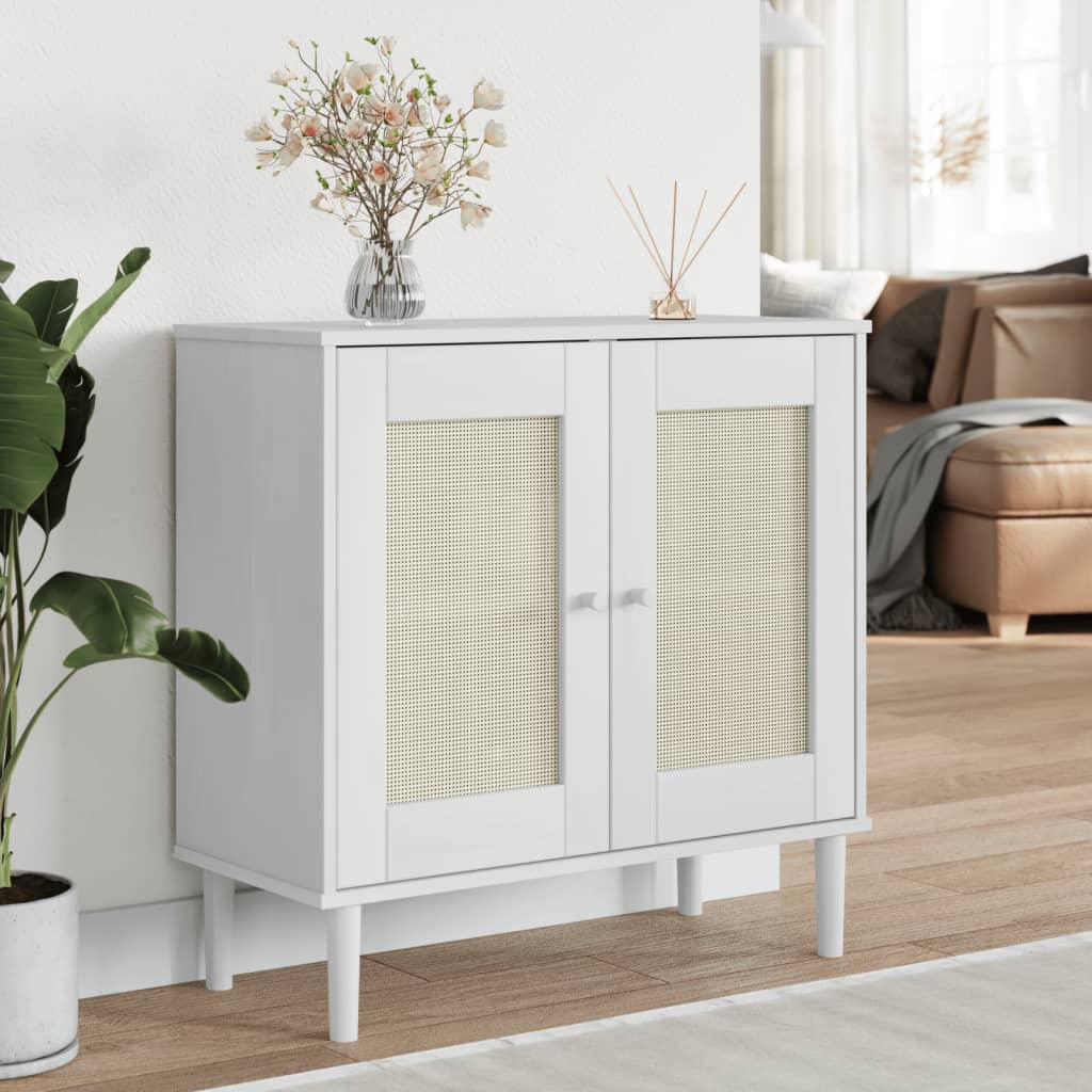 skænk SENJA 80x35x80 cm rattan-look massivt fyrretræ hvid