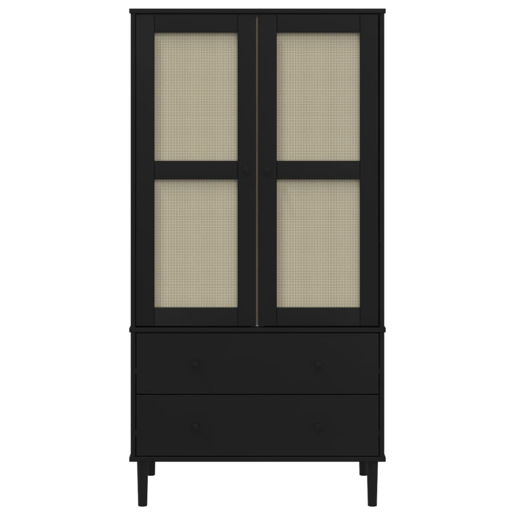 klædeskab SENJA 90x55x175 cm rattan-look massivt fyrretræ sort