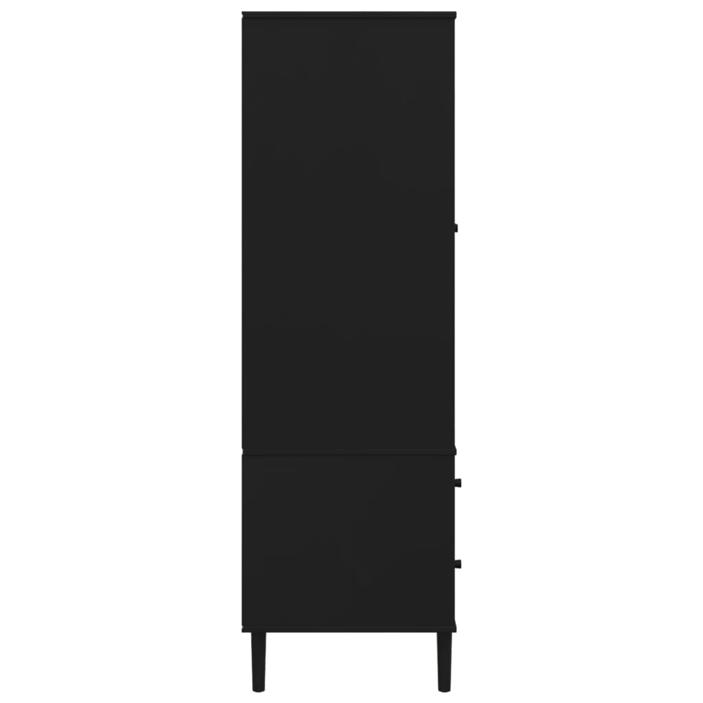 klædeskab SENJA 90x55x175 cm rattan-look massivt fyrretræ sort