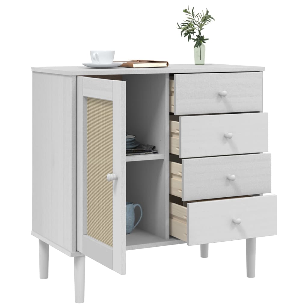 skænk SENJA 80x40x80 cm rattan-look massivt fyrretræ hvid