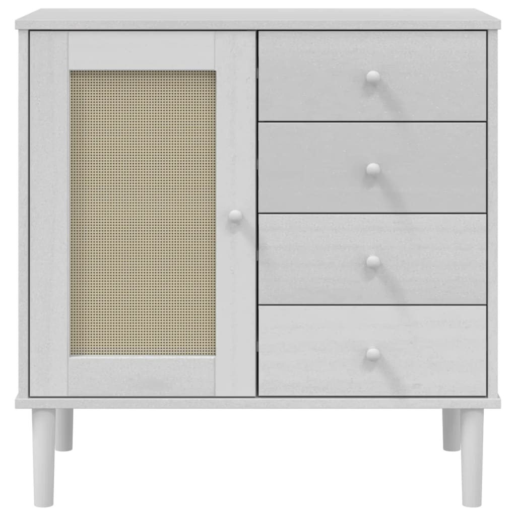 skænk SENJA 80x40x80 cm rattan-look massivt fyrretræ hvid