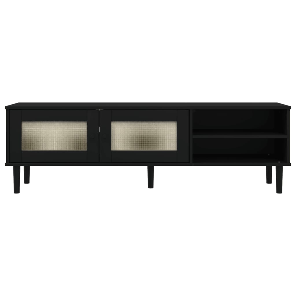 tv-bord SENJA 158x40x49 cm rattan-look massivt fyrretræ sort