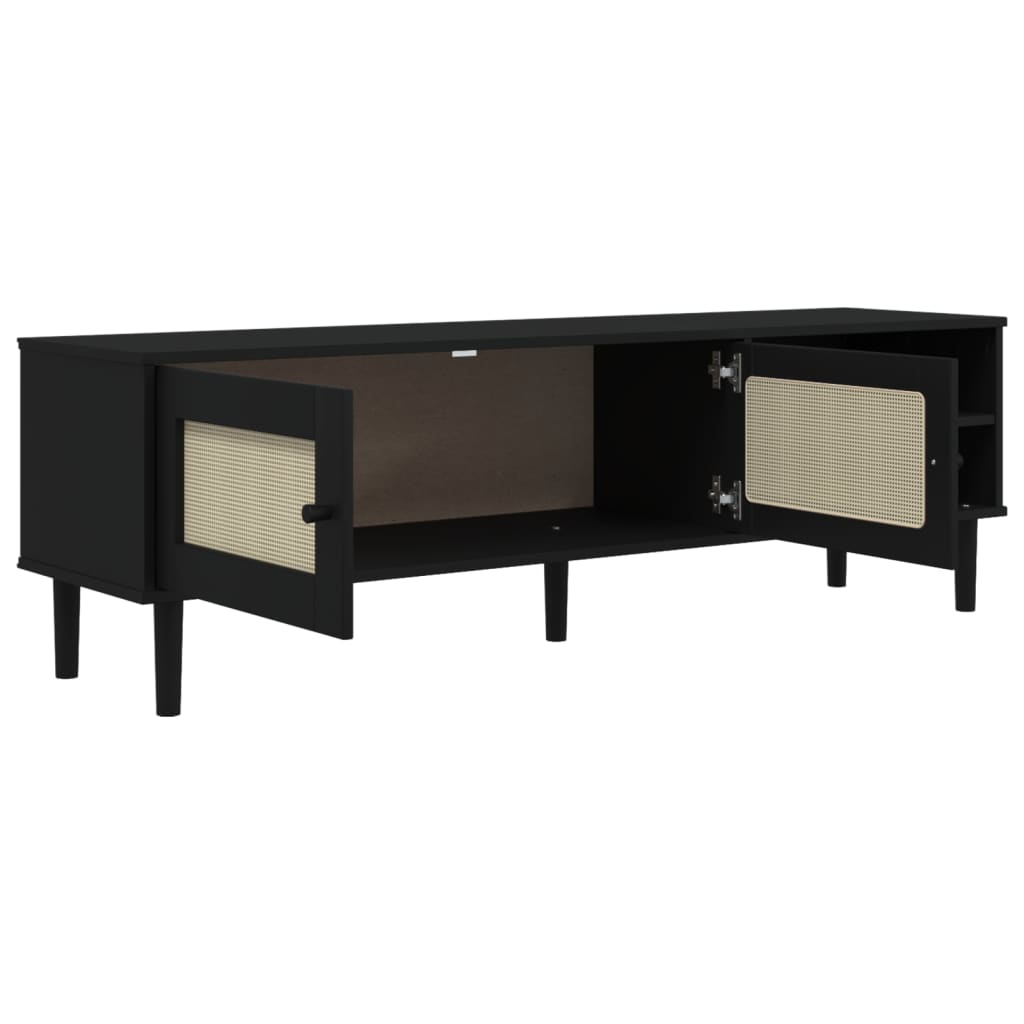 tv-bord SENJA 158x40x49 cm rattan-look massivt fyrretræ sort