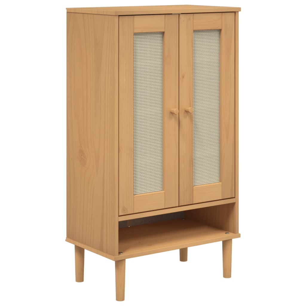 skoskab SENJA 59,5x35x107 cm rattan-look massivt træ brun